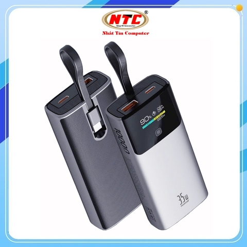Pin sạc dự phòng mini PHANTOM P55 10000mAh lõi pin 21700, Cáp TypeC và Cổng TypeC In/Out PD 35W, USB-A QC 22.5W (Xám)