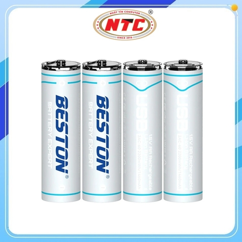 Combo 4 Pin Sạc AA 1.5V Li-ion Beston 2AC-60 2200mWh / 1467mAh, Sạc cổng TypeC trên Pin (Trắng)