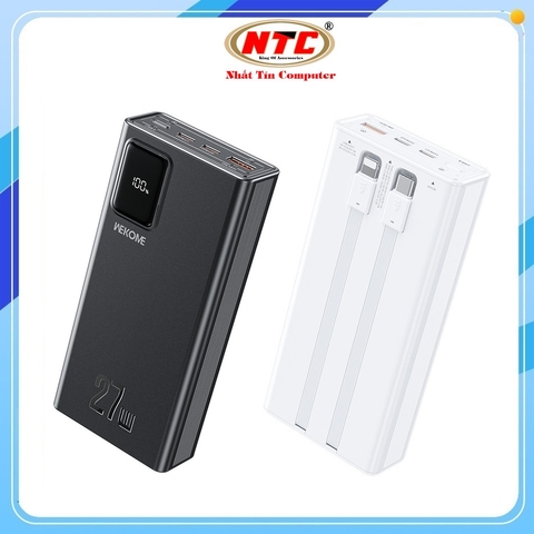 Sạc dự phòng WEKOME WP-94 20000mah TypeC PD 27W, USB QC 3.0 22.5W, kèm 2 dây cáp TypeC 22.5W và Lightning