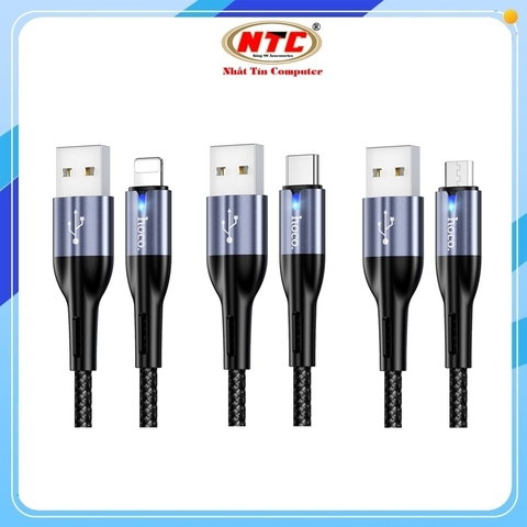 Cáp sạc nhanh Hoco DM-X6 max 3A, dài 1M, có đèn Led, 3 chân sạc tùy chọn (Đen)