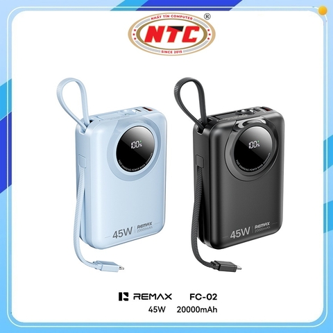 Sạc dự phòng Remax FC-02 20000mAh Cổng và Cáp TypeC PD Out 45W, Lightning cáp Out 27W, Thiết kế nhỏ gọn
