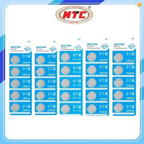 Vỉ 05 Pin cút áo 3V Beston CR2032 / CR2025 / CR2016 / CR1632 / CR2450 dùng cho remote xe máy, điều khiển quạt, cân điện tử