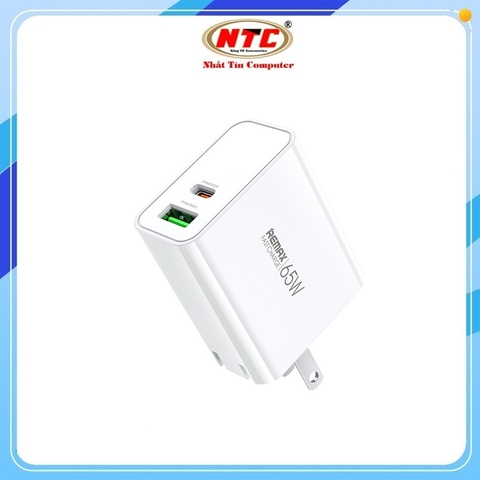 Cốc sạc nhanh 2 cổng Remax RP-U125 GaN 65W, USB 3.0 QC và PD TypeC (Trắng)