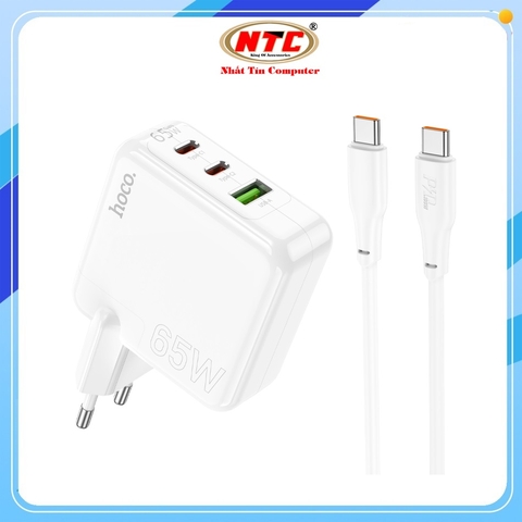 Bộ sạc nhanh 3 cổng Hoco C115A USB QC3.0 và 2 cổng TypeC PD max 65W, kèm cáp C to C (Trắng)