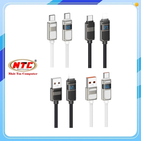 Cáp sạc LCD báo dòng Hoco U137 C to C 60W / USB-A to C 66W / C to LN 27W / USB-A to LN 12W dài 1.2M