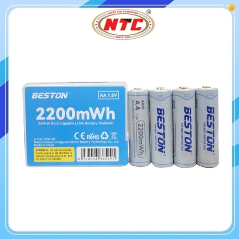 Combo 4 Pin Sạc AA 1.5V Li-ion Beston 2AN-60 2200mWh / 1460mAh (Trắng)