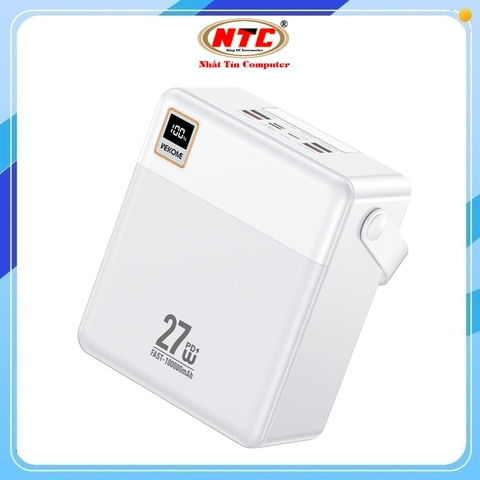 Pin dự phòng Wekome WP-100 100000mAh TypeC PD 27W, 4 USB-A max 22.5W, 3 cổng Input, Có Đèn Led (Trắng)
