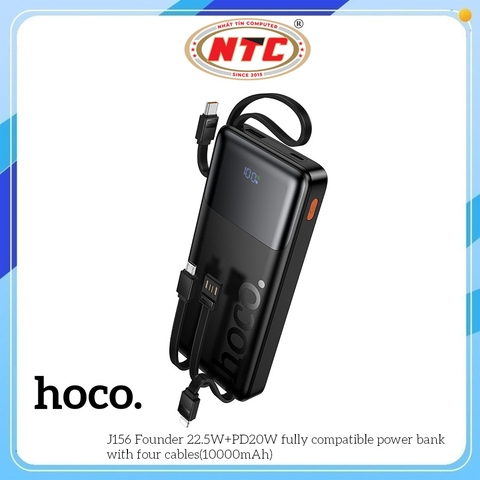 Pin sạc dự phòng Hoco J156 10000mAh TypeC PD 20W & USB-A QC 3.0 22.5W, Kèm 4 Cáp sạc in/out (Đen)