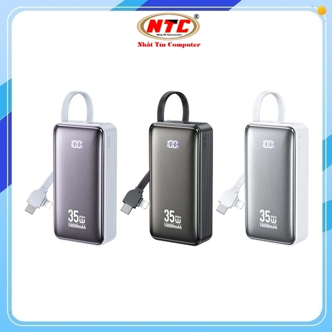 Pin dự phòng Wekome WP-61 10000mAh, Cáp TypeC và Cổng TypeC In/Out PD 35W, cáp LN 2.1A, USB-A QC 22.5W