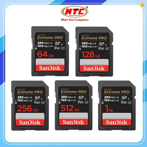 Thẻ nhớ Máy Ảnh SDXC SanDisk Extreme Pro 64GB / 128GB / 256GB / 512GB / 1TB UHS-II U3 6K V60 R280MB/s / W100MB/s-150MB/s (Đen)