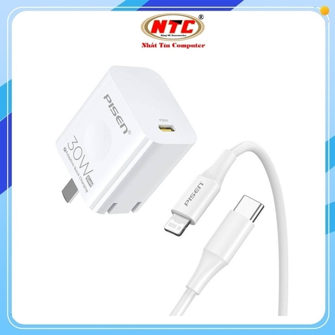 Bộ sạc nhanh Pisen QUICK TS-C179 chân gập TypeC to Lightning 30W hỗ trợ PD3.0 / QC4.0+ / FCP / ACP/ Protocol (Trắng)