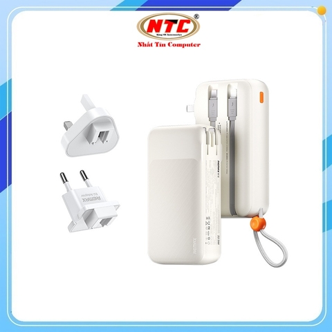 Pin dự phòng REMAX RPP-E6 20000mAh Sạc nhanh 20W và 22.5W, Kèm 2 cáp sạc, Chân cắm AC chuẩn US + EU + UK (Trắng)
