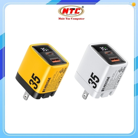 Cốc sạc nhanh 2 cổng Wekome WP-U25 chân gập tiện dụng, USB 30W, TypeC 35W