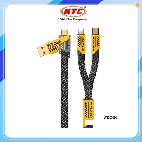 Cáp sạc nhanh đa năng 2in2 Wekome WDC-26 TypeC / USB to TypeC & Lightning PD 65W / 27W, dài 1.2M
