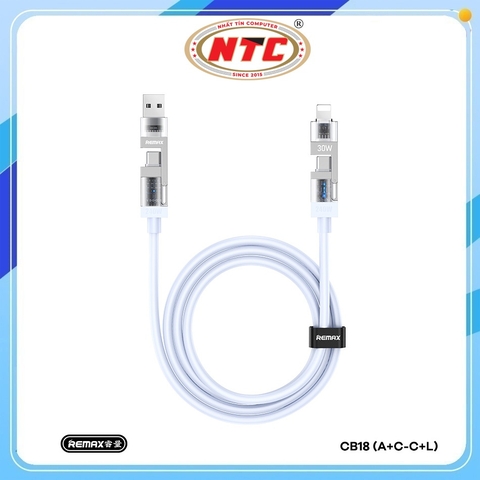Cáp sạc đa năng 2in2 Remax CB18 USB-A / TypeC to TypeC và Lightning, Công suất 240W dài 1.2M (Xanh)