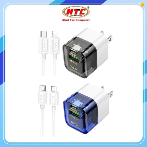 Bộ sạc nhanh 2 cổng Hoco DM-C3 PD TypeC 30W và QC3.0 18W kèm cáp TypeC or Lightning (màu Random)