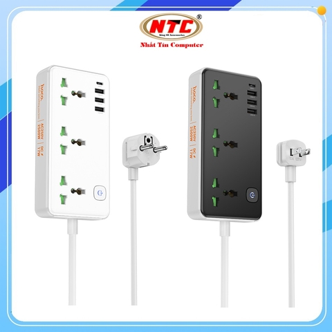 Ổ cắm điện thông minh Hoco AC7 / AC7A 1 USB TypeC, 3 USB-A max 3.4A 17W, 3 Socket, công suất 2500W (màu Random)