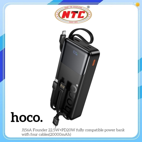 Pin sạc dự phòng Hoco J156A 20000mAh TypeC PD 20W & USB-A QC 3.0 22.5W, Kèm 4 Cáp sạc in/out (Đen)