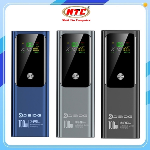 Pin dự phòng Deiog DY-209 25000mah Sạc được Laptop, Typec in/out 100W, USB out 22.5W, LCD báo dòng sạc