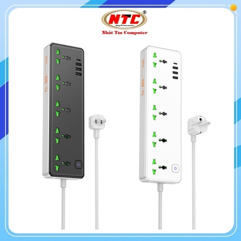 Ổ cắm điện thông minh Hoco AC13 / AC13A 3 cổng USB, 1 cổng typeC, 5 Socket, công suất 2500W (màu Random)