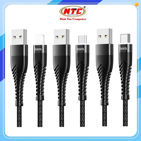 Cáp sạc có Led và truyền Data Hoco UD02 Pro 3A dài 1M, tùy chọn cổng LN / Type-C / Micro-USB QC3.0 (Đen)