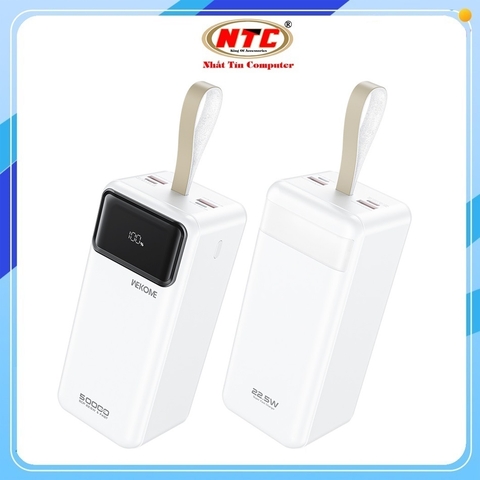 Pin dự phòng Wekome WP-75 50000mAh PD TypeC 20W và QC3.0 22.5W, màn hình LCD báo pin