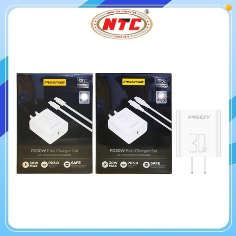 Bộ sạc nhanh Pisen TP-C29 TypeC to Lightning / TypeC to TypeC 30W hỗ trợ PD3.0 / QC4.0+ / FCP / ACP/ Protocol (Trắng)