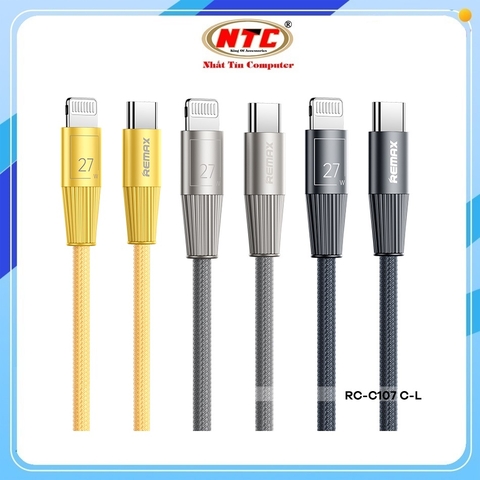Cáp sạc nhanh Remax RC-C107 TypeC to Lightning PD 27W, dây dù dài 1.2M (màu Random)