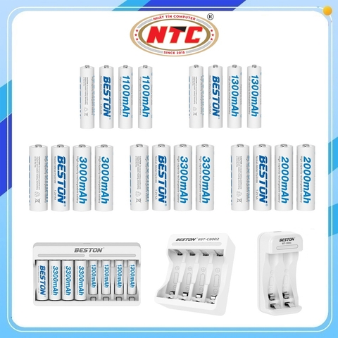 Pin sạc 1.2V Ni-Mh Beston AA 2000mah / 3000mAh / 3300mAh, AAA 1100mah / 1300mAh, Box sạc C8001 / C8002 / C8003