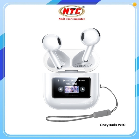 Tai nghe Bluetooth TWS Remax Cozybuds W20 V5.4, pin 5H, chống ồn ENC, màn hình LCD điều khiển (Trắng)