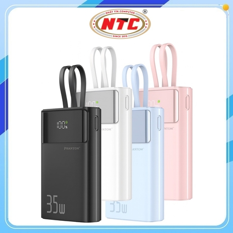 (Có 3C) Pin dự phòng PHANTOM P64 20000mAh / P63 10000mAh TypeC PD 35W & USB-A QC 3.0 22.5W, Kèm 2 Cáp sạc ra