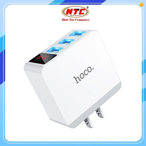 Cốc sạc 3 cổng Hoco DM-C1 5A max 25W, màn hình LCD hiển thị điện áp (Trắng)
