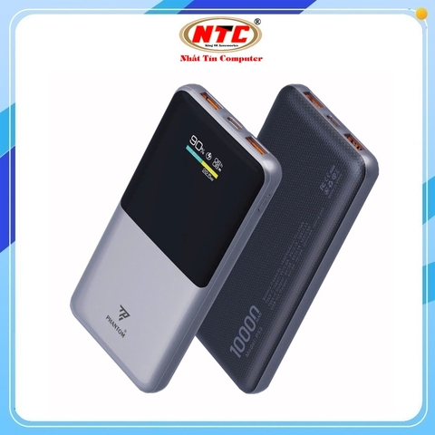 Pin dự phòng PHANTOM P53 10000mAh sạc nhanh QC 3.0 22.5W và TypeC PD 20W, Màn hình báo pin và dòng sạc (Xám)
