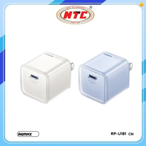 Cốc sạc nhanh REMAX RP-U181 chân US, TypeC PD 20W, công nghệ GaN