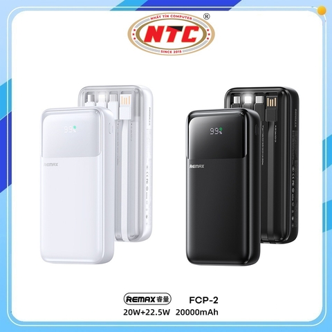Pin dự phòng Remax FCP-2 20000mAh, USB-A & TypeC PD 22.5W, 3 đầu vào, 6 đầu ra, Màn hình LCD