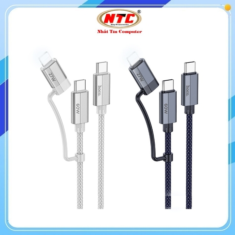 Cáp sạc và truyền dữ liệu 2in1 Hoco U134 TypeC ra TypeC 60W hoặc TypeC ra Lightning 27W dài 1.2M