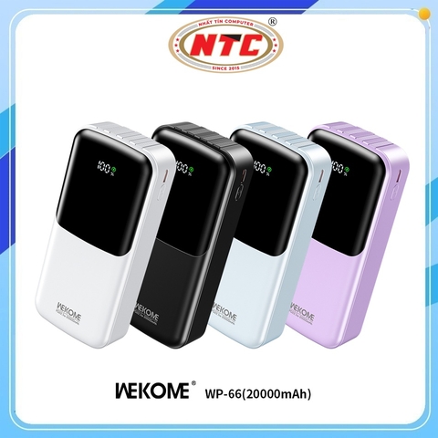 Pin dự phòng Wekome WP-66 20000mAh TypeC PD 20W & USB-A / Cáp TypeC 22.5W, Kèm 4 cáp sạc