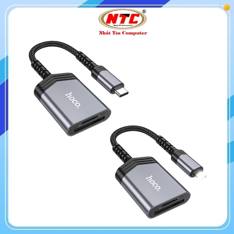 Đầu đọc thẻ nhớ SD / microSD Hoco UA25 dùng cho các dòng điện thoại, Laptop cổng TypeC / Lightning (Xám)