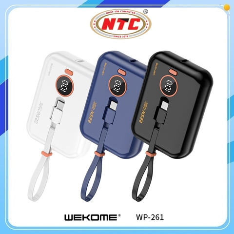 Pin dự phòng mini WEKOME WP-261 10000mAh USB QC 3.0 22.5W, TypeC PD 20W, Kèm 2 cáp sạc, Cell Pin Li-ion 21700