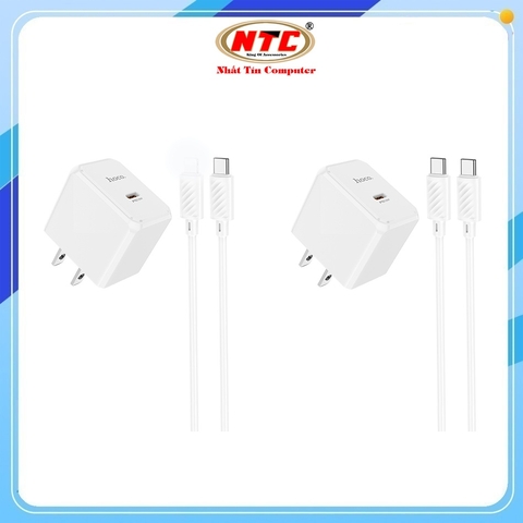 Bộ sạc Hoco CS13 chân dẹp, Type-C PD 20W kèm cáp TypeC to TypeC hoặc TypeC to Lightning (Trắng)