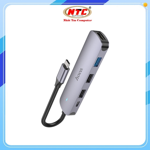 Bộ chia cổng Hoco HB27 từ Type-C sang HDMI + PD TypeC 60W + USB 3.0 + 2 x USB 2.0 (Xám)