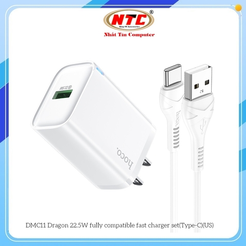 Bộ sạc nhanh Hoco DMC11 QC3.0 và VOOC 22.5W kèm cáp USB-A to TypeC (Trắng)