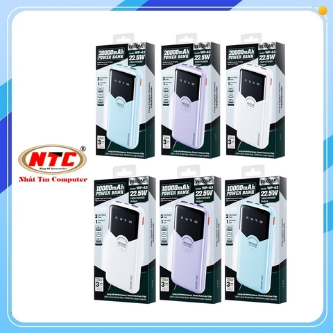 Pin dự phòng Wekome WP-43 20000mAh / 10000mAh TypeC PD 20W & 2 USB-A QC 3.0 22.5W