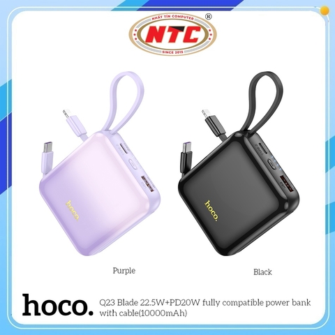 Pin dự phòng Hoco Q23 10000mAh hỗ trợ USB-A QC 3.0 & Cáp TypeC PD out 22.5W, Cáp Lightning out 20W, Thiết kế siêu nhỏ
