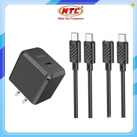 Bộ sạc Hoco CS15 chân dẹp, Type-C PD 30W kèm cáp C to C hoặc C to Lightning (Đen)