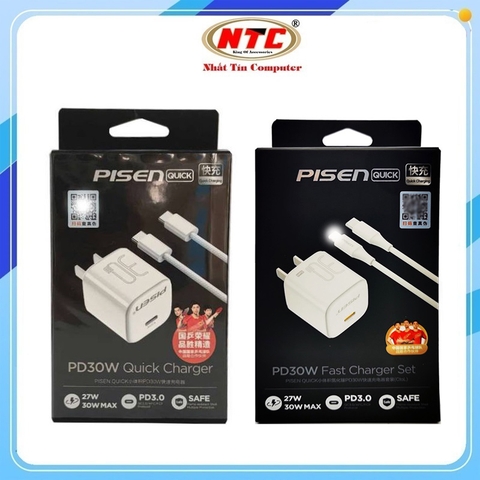 Bộ sạc nhanh Pisen QUICK TS-C175 TypeC to Lightning / TypeC to TypeC 30W hỗ trợ PD3.0 / QC3.0 / FCP / ACP/ Protocol (Trắng)