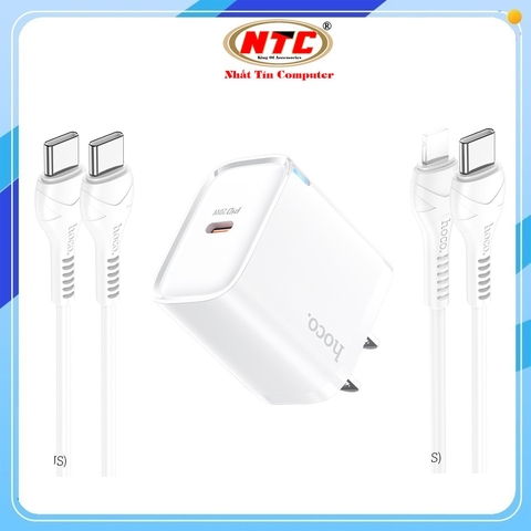 Bộ sạc nhanh Hoco DMC8 TypeC PD/QC/PPS 20W, Có đèn báo sạc, kèm cáp C to C / C to LN (Trắng)