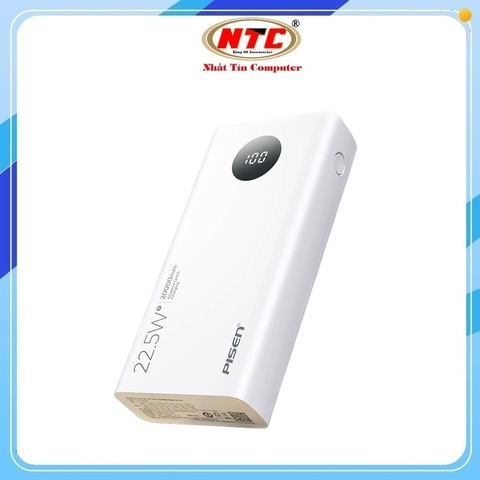 Pin dự phòng Pisen TS-D348 20.000mAh sạc nhanh USB-A 22.5W & in/out TypeC PD 20W (Trắng)