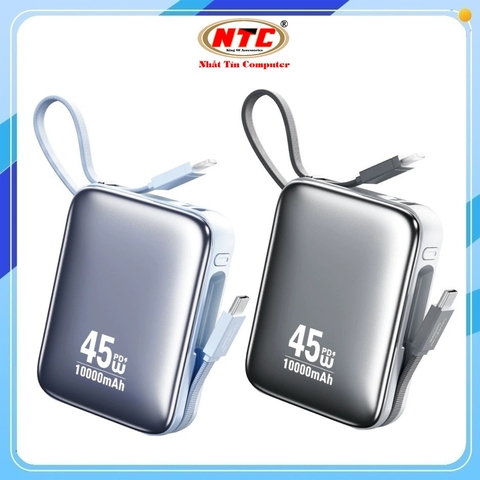 Pin dự phòng Wekome WP-50 20.000mAh Cáp và Cổng TypeC In/Out 45W, Cáp LN Out 27W, USB-A Out 22.5W, Màn hình báo pin