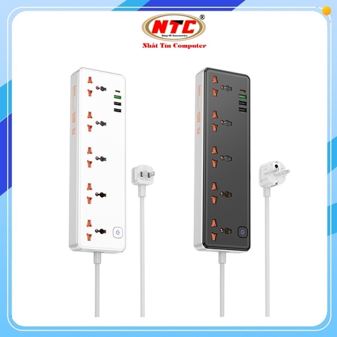 Ổ cắm điện thông minh Hoco AC14 / AC14A TypeC PD 30W, USB-A QC3.0 18W, 5 Socket, công suất 2500W (màu Random)